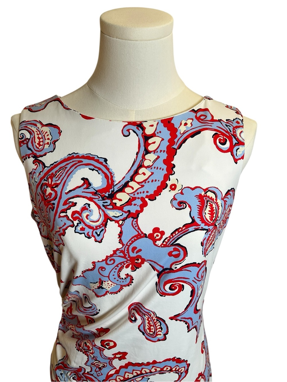 J. McLaughlin women's Ruched white red blue Paisley Dress Size Small - Picture 5 of 8